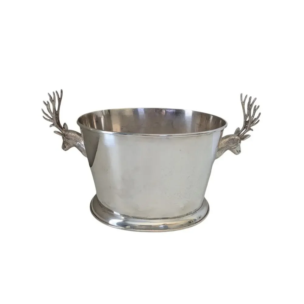 Pottery Barn Silverplate Large Stag Ice Bucket Deer Antler Party Wine Champagne